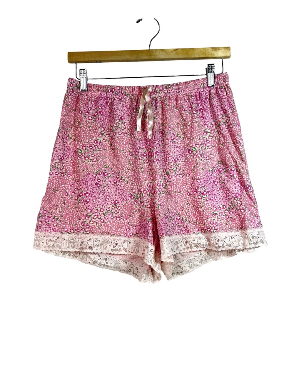 Vintage High Sierra Intimates Pink Floral Lace Pajama Shorts Size M Cottagecore